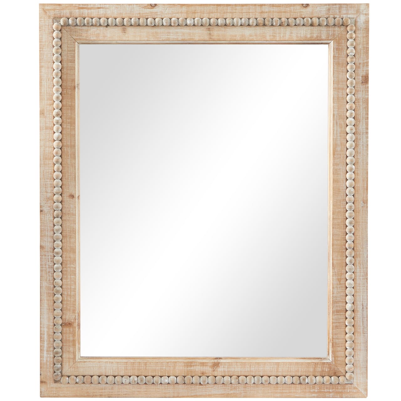 Brown Wood Beaded Frame Wall Mirror with Distressing 30" x 1" x 36"